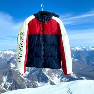 Tommy Hilfiger Hooded  Spellout Puffer Jacket Men's Small Women’s Large